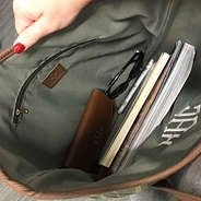 interior of monogrammed olive plaid tote