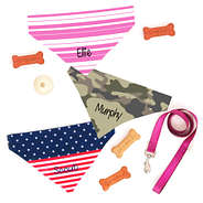 Monogrammed Reversible Dog Bandanas in stripes and camo and american flag
