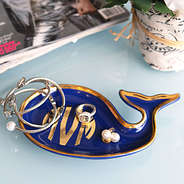 monogrammed whale ceramic jewelry tray