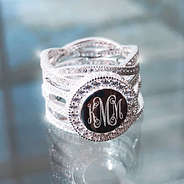 Monogrammed Pave Rhinestone Ring Stack