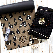 leopard yoga mat with yoga bag and headphones