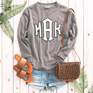 letterman sweatshirt with monogrammed sandals