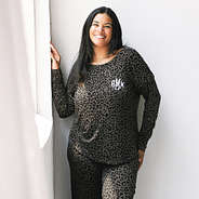 Julia wearing onyx leopard pjs