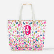Monogrammed Large Beach Bag in Multi Leopard