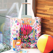 monogrammed colorful leopard beach bag packed