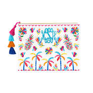 white embroidered cabana colorful clutch