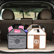 duo trunk organizers in heathered charcoal and ivory