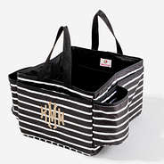 monogrammed car organizer pockets black and white striped
