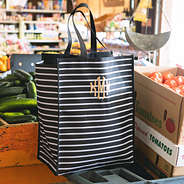 black and white Striped Market Tote with monogram
