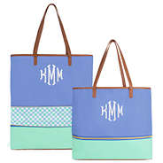 monogrammed blue gingham oversized expandable bag