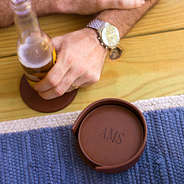 personalized leather coaster set, monogrammed coasters