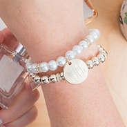Monogrammed Pearl Bracelet Stack