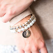monogrammed bracelet stack with classic monogrammed pearl bracelet and gold pearl bracelet