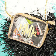 clear crossbody bag in gold with football season items
