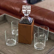 leather decanter set monogrammed men's gifts