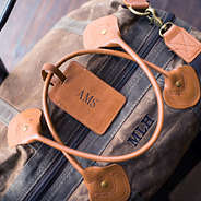 monogrammed leather luggage tag for travel