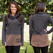 ladies charcoal and brown tunic
