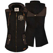 monogrammed utility vest in black with fishtail monogram