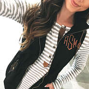 Monogrammed Utility Vest black and brown and striped tunic
