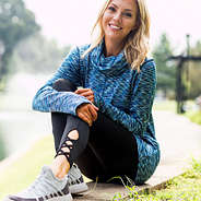 athleisure leggings and monogrammed cowl neck tunic