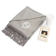 monogrammed tassel throw blanket with pride and prejudice book