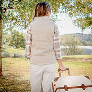 back of oatmeal heathered quilted vest