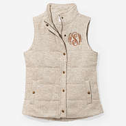 monogrammed heathered quilted vest in oatmeal 2024