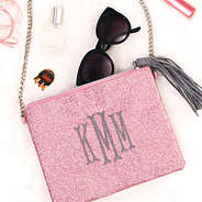 monogrammed rose gold glitter crossbody bag