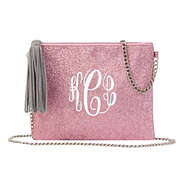 monogrammed rose gold glitter crossbody