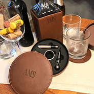 personalized leather wine tool kit and personalized decanter set