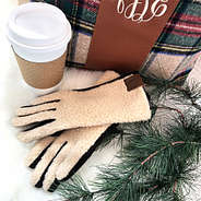 sherpa gloves with plaid tote