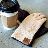 sherpa gloves with hot coffee