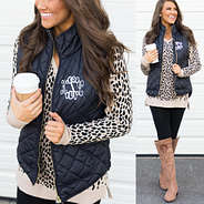 monogrammed leopard sweater with monogrammed puffy vest