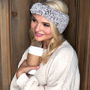 tan sherpa ear band with coffee