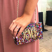 confetti box clutch with hand