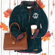 monogrammed teal corduroy pullover tunic with monogrammed sophie handbag