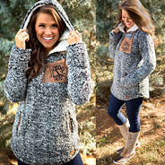 monogrammed sherpa hoodie with tall duck boots