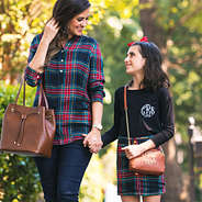 mom and me matching in collared layering tunic and reversible skirt