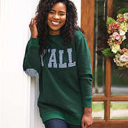 forest green y'all sweatshirt with elbow patches