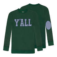front and back of dark green y'all sweatshirt