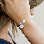 silver pearl monogrammed charm bangle