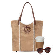 monogrammed faux shearling tote