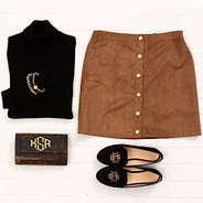 monogrammed hard tortoise clutch with reversible skirt and loafers
