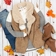 sherpa vest and monogrammed booties