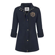 monogrammed roll tab field coat in navy