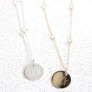 silver and gold monogrammed pave necklaces