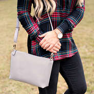 gray crossbody with plaid top