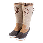 Monogrammed tall duck boots in tan