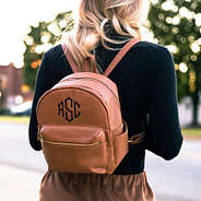 brown monogrammed mini backpack on back