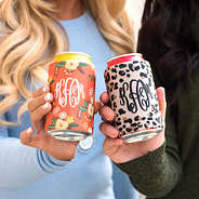 monogrammed drink koolies in floral and cheetah print